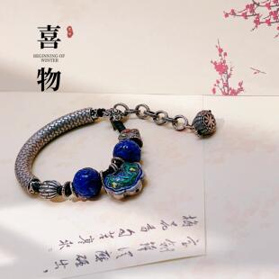 纯银925手链千古幽蓝青金石手工编织绳爆款复古国风新中式手链女