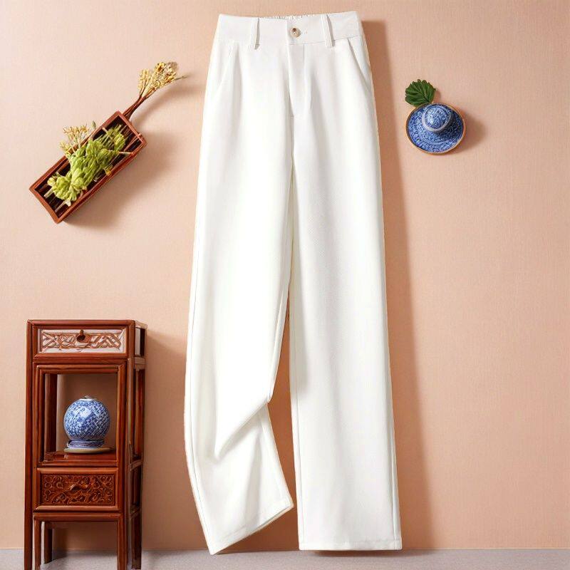 白色窄版阔腿裤女春夏季高腰垂感显瘦宽松直筒小个子休闲西装裤子