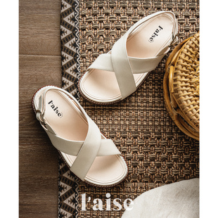 aise 纯色百搭厚底休闲勃平底肯凉鞋 Octavia 交叉带 女 Grid
