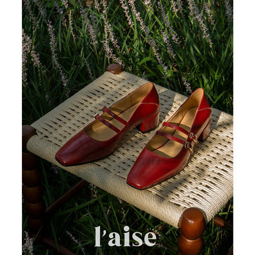 L'aise马油牛皮超软方头玛丽珍