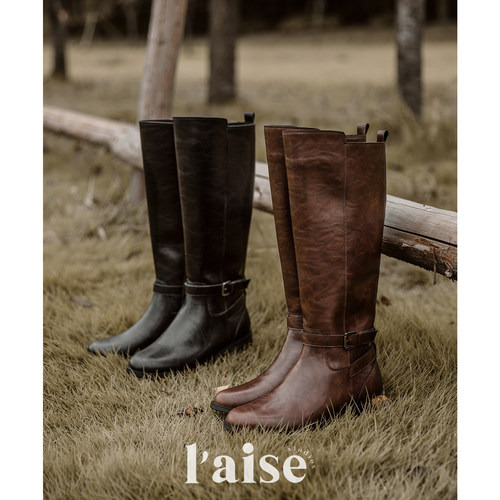 L'aise整靴全皮手工擦色骑士靴