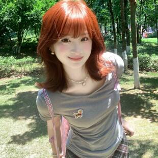 纯欲辣妹刺绣小狗褶皱收腰v领短袖 显瘦纯棉深灰色上衣 t恤女夏修身