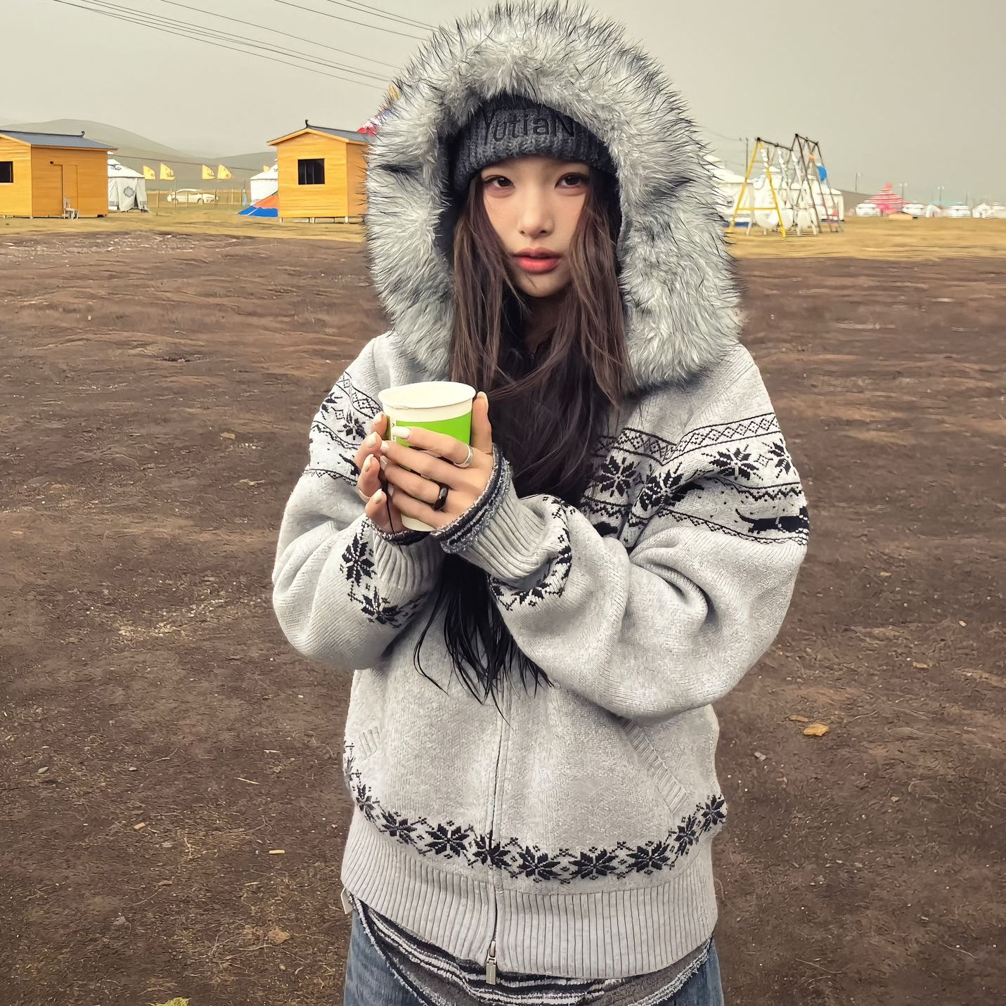 美式复古费尔岛毛衣开衫女