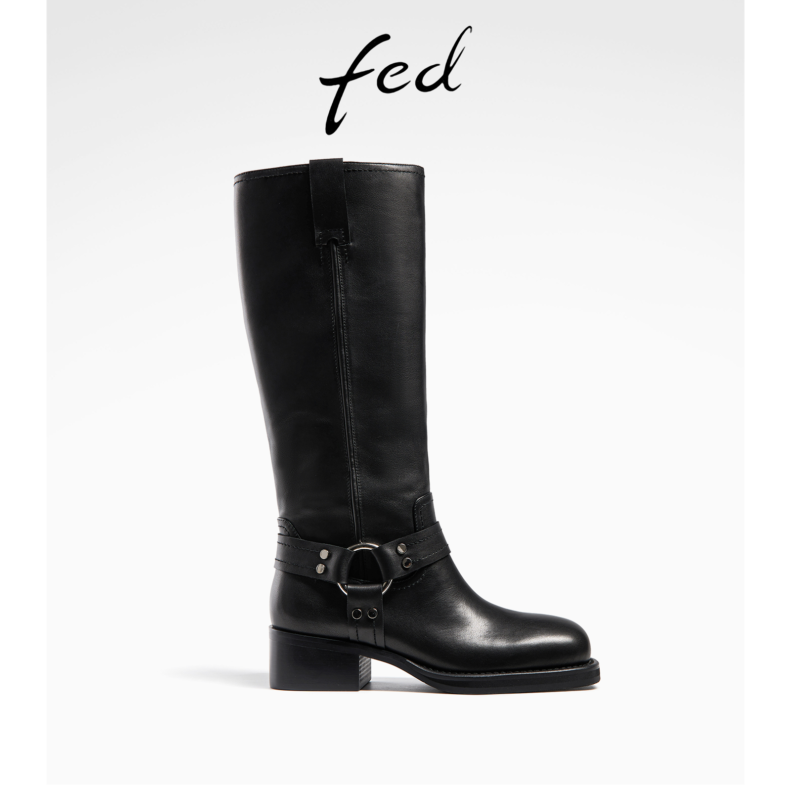 fed真皮长靴秋季新款女靴厚底机车靴骑士靴工装靴皮靴R0828-YA039