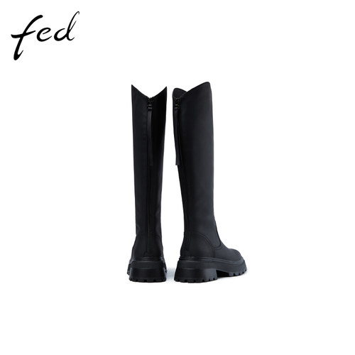 fed高筒靴冬季新款靴子厚底长靴圆头后拉链潮酷骑士靴1108-ZC530