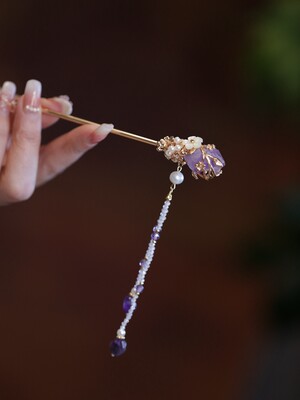 紫晶原石旗袍发簪盘发头饰步摇