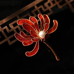 国风别针菊花文艺复古小众设计小巧精致秋冬胸针大衣胸花配饰 中式
