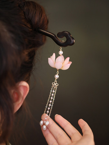 簪子女古风夏天莲花步摇发簪木质