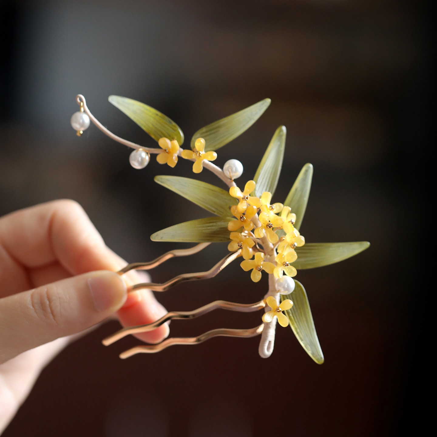 汉服发钗古风桂花发饰发簪新中式盘发头饰旗袍丸子头发梳簪花配饰