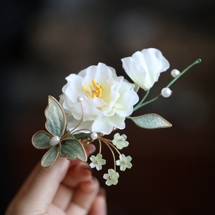 古风花朵头饰森系仙美发夹古典汉服配饰少女清新绿蝴蝶夹子发饰