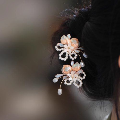 古风盘发头饰点缀小簪花古典新中式桃子唐风发钗侧边国风汉服发饰