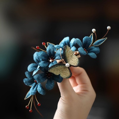 古风盘发唐风头饰发夹侧边汉服后脑勺宋制边夹女仙美蝴蝶古典头饰