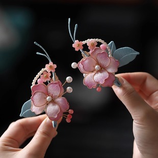 古风盘发头饰仙美粉色发夹边夹侧边后脑勺汉服发饰超仙旗袍配饰女