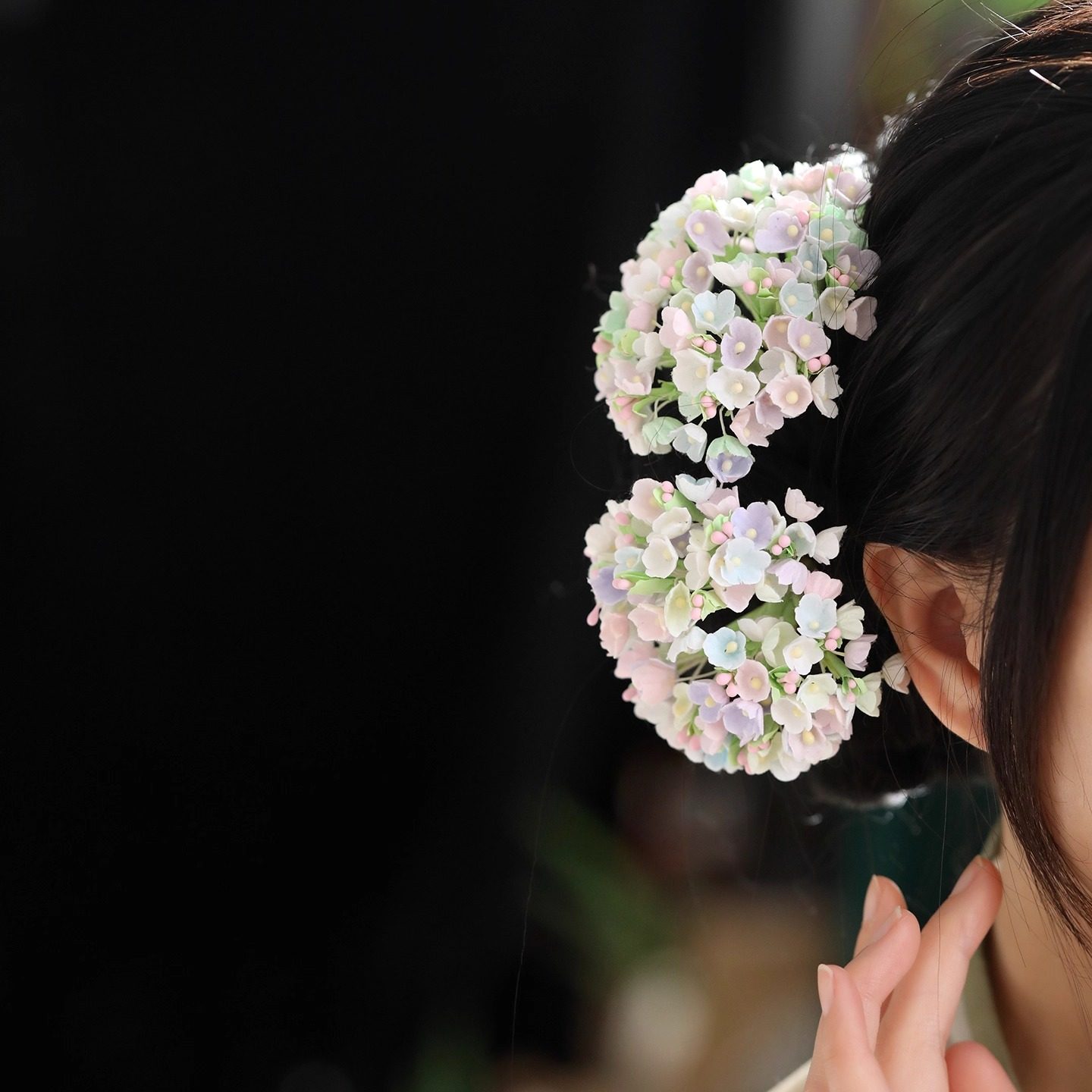 森系满天星仿真花u型发钗头饰盘发丸子头复古气质高级感发饰新娘