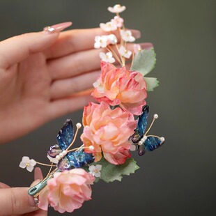 古风仙气簪子盘发发饰 汉服后压头饰 花朵蝴蝶软簪丸子头发夹唐风