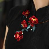 复古红色山茶花小众设计感项圈新中式 秀禾马面裙配饰古风汉服璎珞