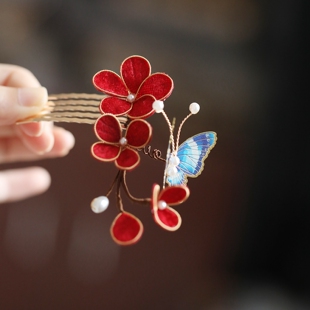 复古秋季花朵新中式丸子头盘发布艺花朵秀禾新娘头饰女汉服配饰