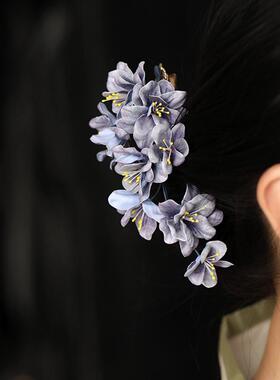 古风花朵头饰 侧边夹子古典旗袍汉服后压配饰 唐风发夹边夹超仙气