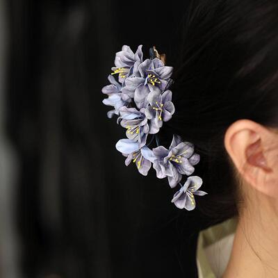 古风花朵头饰 侧边夹子古典旗袍汉服后压配饰 唐风发夹边夹超仙气