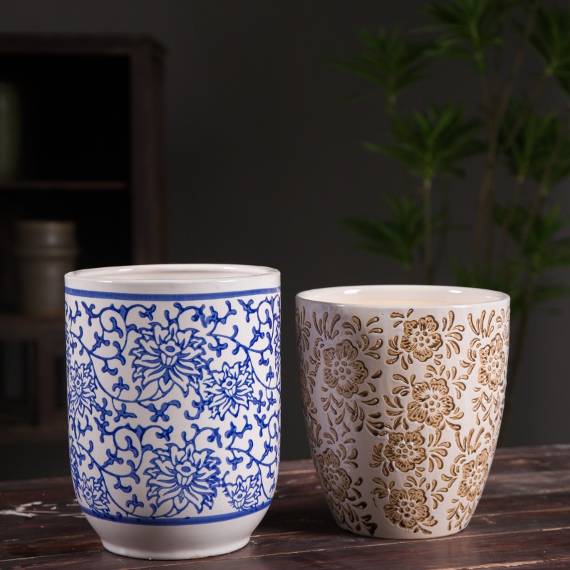 中国风青花瓷陶瓷花盆特大号