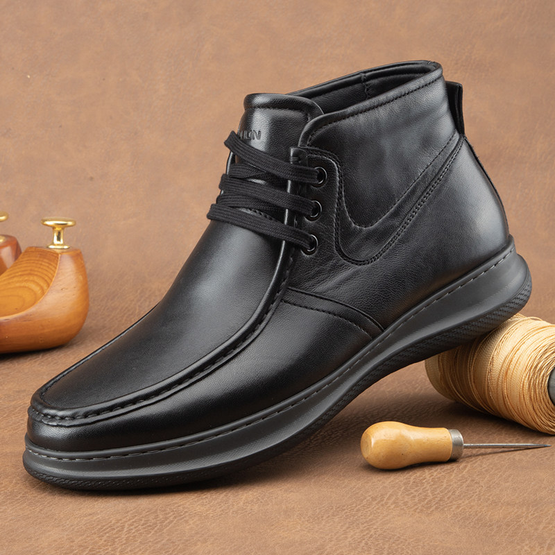 Goldlion/金利来男鞋冬加绒羊皮轻便系带商务休闲厚底棉鞋雪地靴