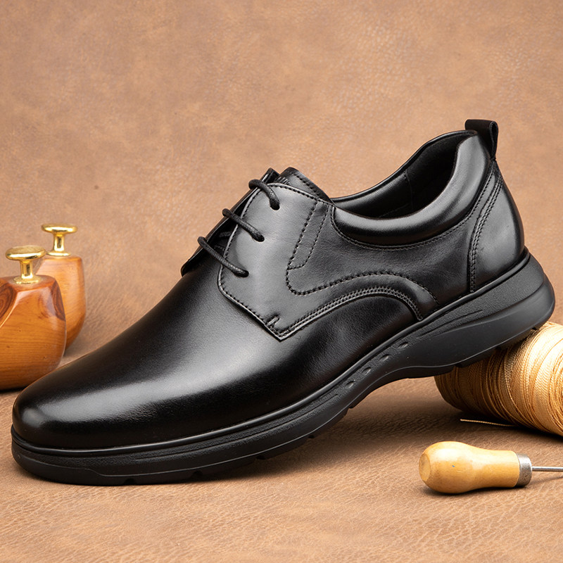 金利来男鞋新款真皮圆头系带厚底日常休闲鞋商务男士皮鞋正品