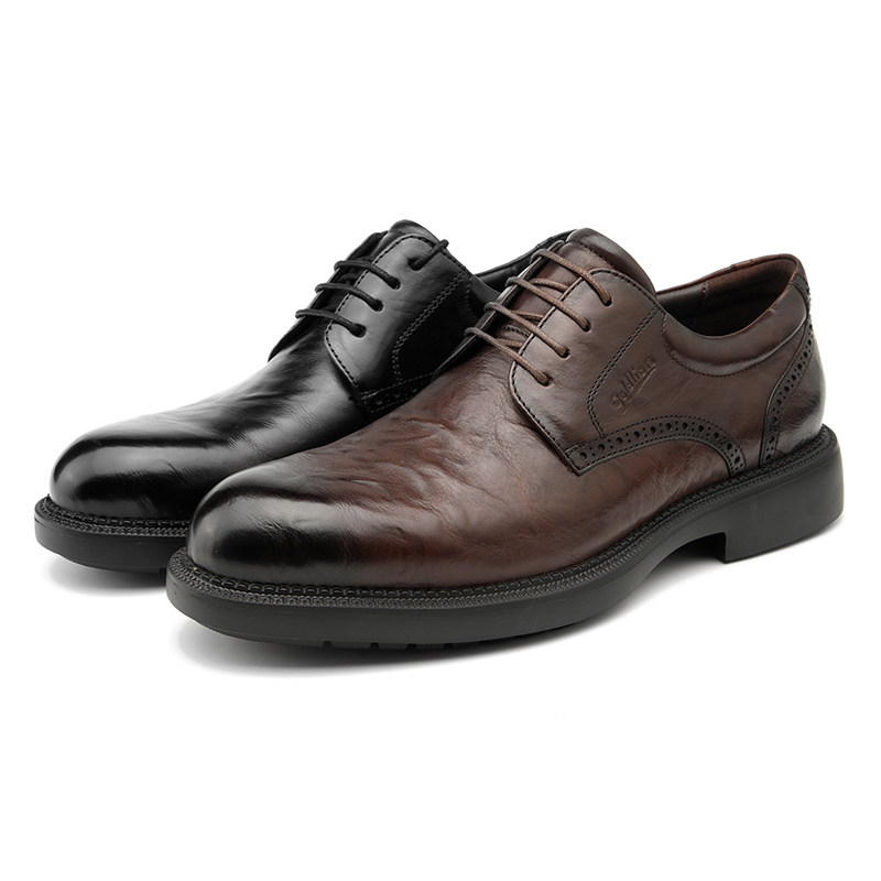 金利来男鞋正品真皮时尚圆头休闲鞋系带厚底轻便商务正装男士皮鞋