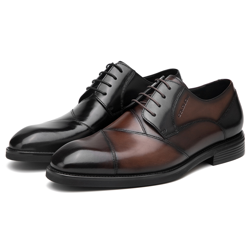 金利来男鞋秋真皮擦色时尚拼接系带男士商务正装德比鞋皮鞋男