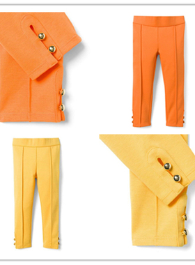 JJ 新款断码清儿童长裤女童多色修身长裤桔色黄色 2岁