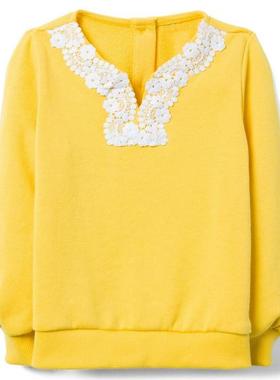 JJ 新款儿童卫衣女童黄色蕾丝边长袖T恤 薄款2-3岁
