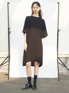 APPENDAGE新款针织宽松休闲短袖圆领黑色简约设计款高级连衣裙女