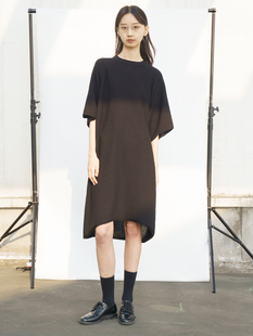 APPENDAGE新款针织宽松休闲短袖圆领黑色简约设计款高级连衣裙女