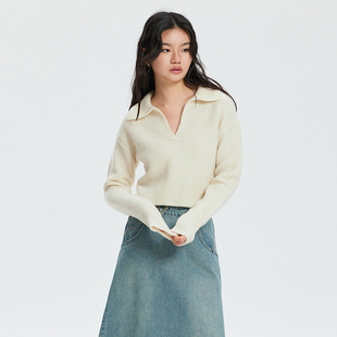 APPENDAGE 白色polo领宽松毛衣女时尚套头上衣保暖慵懒风针织衫