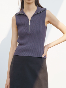 APPENDAGE春夏新款无袖螺纹弹性内搭打底衫针织无袖拉链V领背心