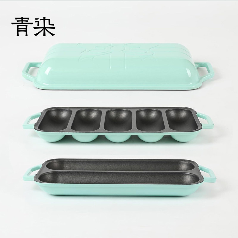 密胺北欧双耳长方形珐琅烧烤盘
