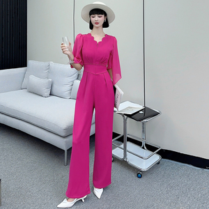 高级感连体裤女2023夏季新款时尚气质休闲薄款阔腿高腰连衣裤垂感