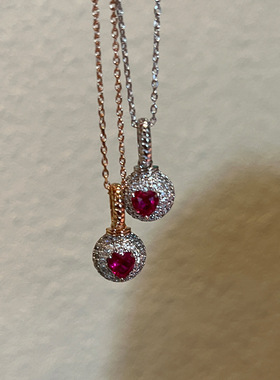 直播爆款纯银满钻圆球镶嵌心形红宝石钻石项链DKJewelry定制