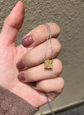 直播爆款精工银2克拉招财黄钻项链枕形方钻方糖超闪珠宝平替首饰