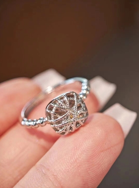 沉鱼落雁黄金爆闪小方糖戒指女925纯银新款生日礼物送女友