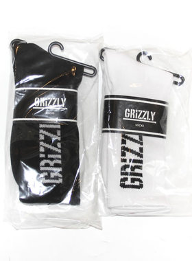 GRIZZLY SCRIPT CREW SOCKS黑色/白色/灰色运动袜 美国进口现货