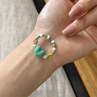 菱镁矿屁桃小戒指搭配牛骨小米珠diy配件文玩佛珠手串时尚配饰品