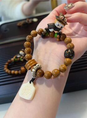 库克单圈手链diy配件鹿角魔法师黑金大漆老型坨骨吊牌橄榄核跑环