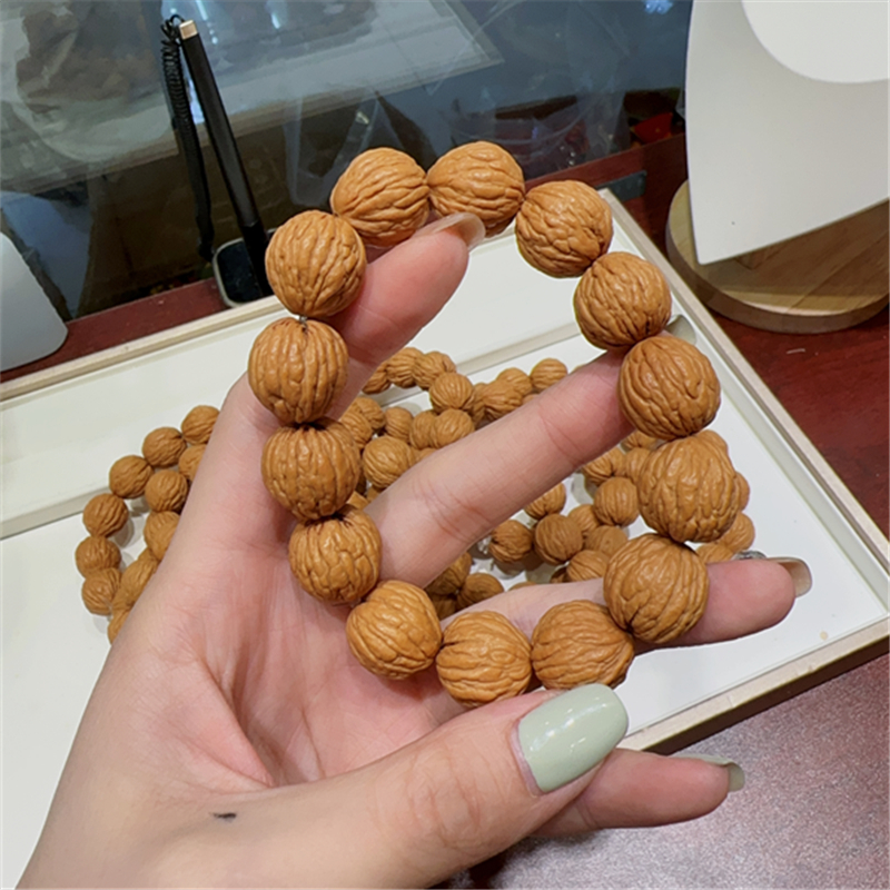 猴头核桃手串 野生天然无修凤羽原籽单圈文玩佛珠手链diy原创木质