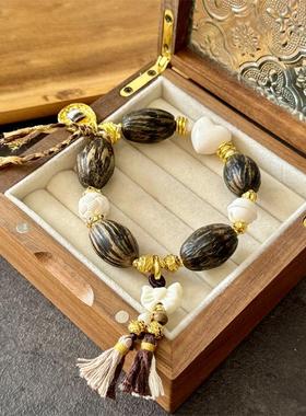 沉香达拉干枣珠搭配牛骨爱心铃铛绣球蝴蝶结纯铜配饰diy配件配饰