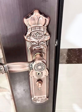 面板皇冠头把手防盗门锁多功能235孔距拉手通用型304不锈钢红古铜