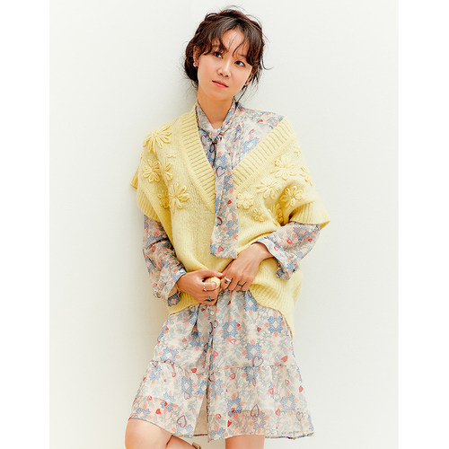 韩国宽松女士针织背心套头V领