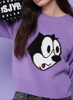 李侑菲同款 SP F*IX合作款洋气紫色短款羊绒毛衣-PW2A7KPO619W