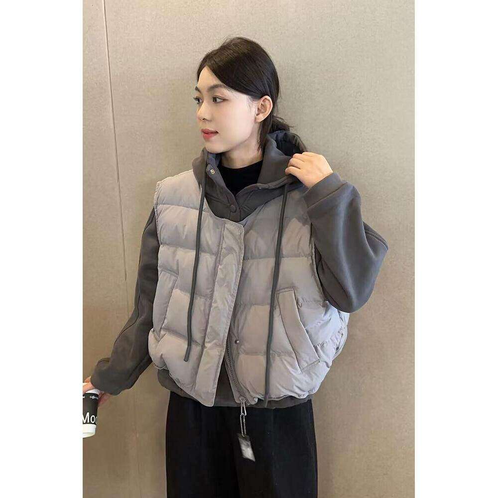 时尚两件式套装秋冬新款夹棉加厚显瘦棉服马甲外套连帽加绒棉T