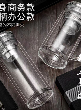 卧龙双层隔热玻璃杯耐热防爆耐高温简约水杯子男女加厚水晶泡茶杯
