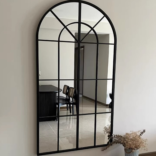 北欧穿衣玄关客厅装饰镜拱形网格法式全身镜家用服装店落地壁挂镜
